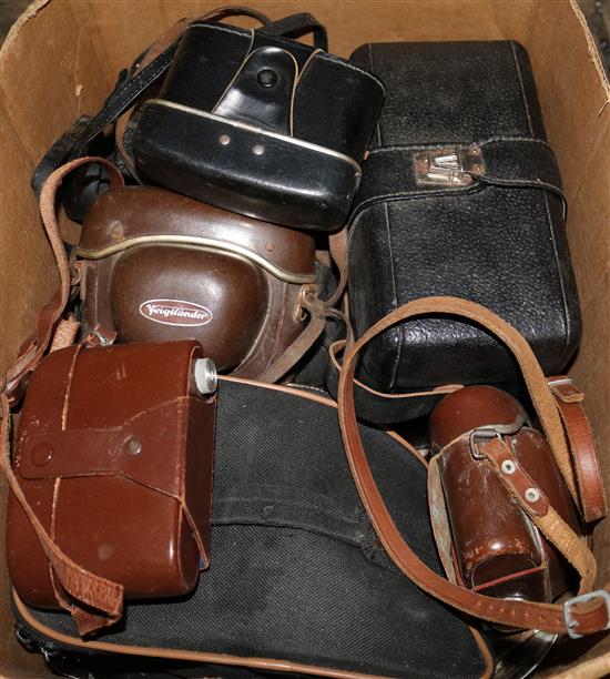 Collection of mixed leather cased cameras & cased binoculars